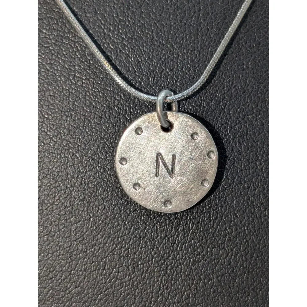 Vtg Emily Sterling Initial 'N' .5" Disk Pendant 22" Snake Chain Necklace - Picture 2 of 7